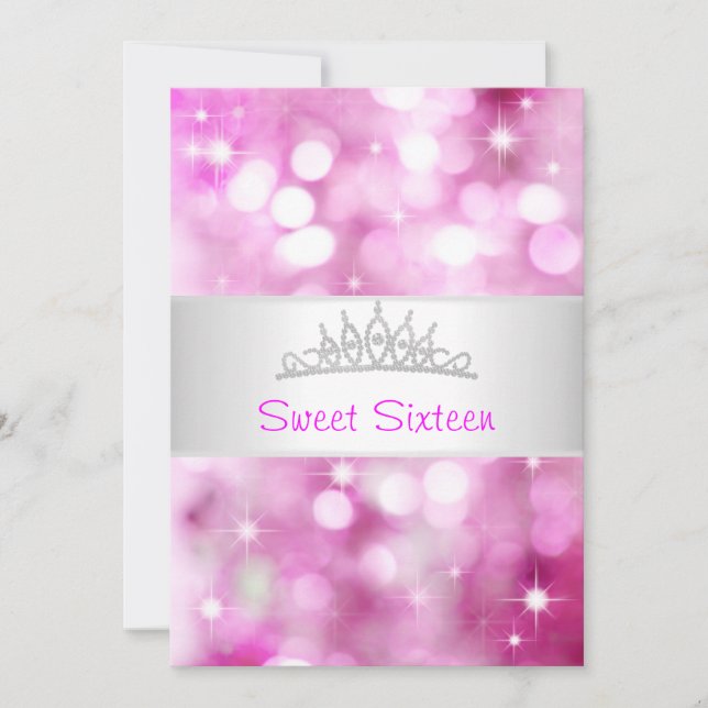 Sweet 16 Rosa Blasen Silver Jewel Tiara Party 18 Einladung (Vorderseite)
