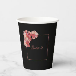Sweet 16 rosa, blumenreich und schwarz pappbecher