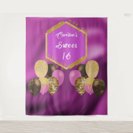 Sweet 16 Rosa Glitzer & Glitzer Party Balloons Wandteppich