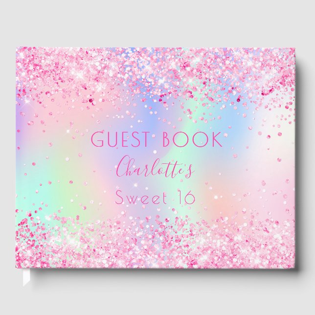 Sweet 16 rosa holografisch gästebuch (Vorderseite)
