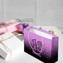Sweet 16 rosa lila schwarze Diamanten Große Geschenktüte
