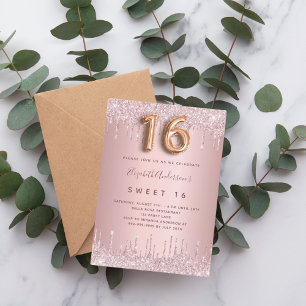 Sweet 16 Rosa Rosa Rosa Glitzer Tropfen glamourös Einladung
