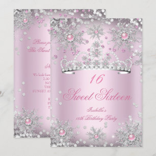 Sweet 16 Rosa Schneeflocken Weißes Winter Wunderla Einladung