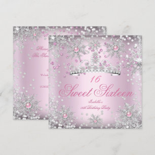 Sweet 16 Rosa Schneeflocken Weißes Winter Wunderla Einladung