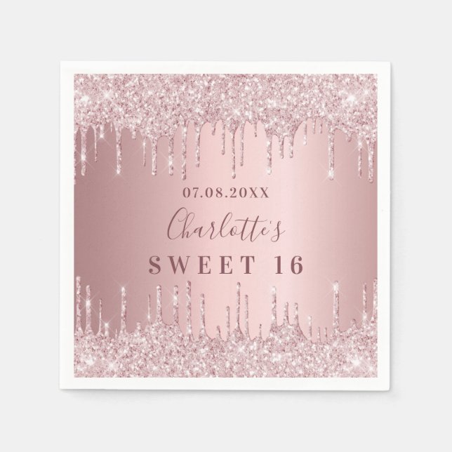 Sweet 16 rosa staubige Rose Glitzer Serviette (Vorderseite)