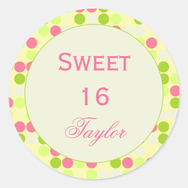 Sweet 16 Rosa und grüne Aufkleber (Vorderseite)