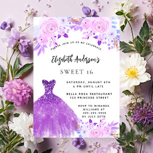 Sweet 16 rosa violette Blumen kleiden Luxus Einladung
