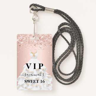 Sweet 16 rosa weißes Kleid Name vip Ausweis