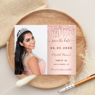 Sweet 16 rose blush photo QR Enregistrer la carte 