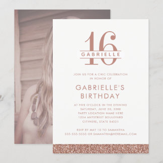 Sweet 16 Rose Blush Pink Glitzer Foto Geburtstag Einladung