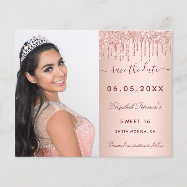 Sweet 16 Rose errötet Foto QR Haushalt Save the Da Flyer (Vorne)