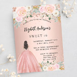 Sweet 16 Rose Gold Blume kleiden Luxus Einladung<br><div class="desc">Eine moderne,  stilvolle und glamouröse Einladung zu einer Sweet 16. Geburtstagsfeier. Eine Rose goldener Hintergrund mit rot-rosa Blume,  ein Mädchen mit einem Kugelkopf. Der Name ist mit einem modernen handgeschriebenen Stilskript geschrieben. Personalisieren Sie Ihre Party-Daten und fügen Sie sie hinzu.</div>