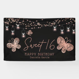Sweet 16 Rose Gold Butterfly Chic Modern Geburtsta Banner