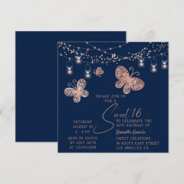 Sweet 16 Rose Gold Butterfly Chic Modern Geburtsta Einladung