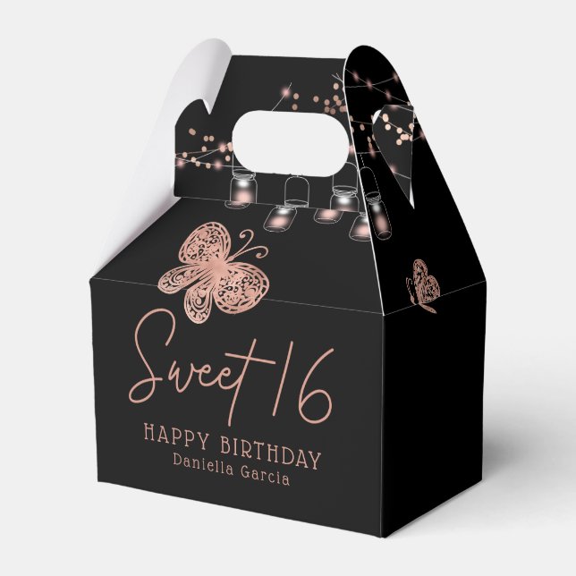 Sweet 16 Rose Gold Butterfly Chic Modern Geburtsta Geschenkschachtel (Vorderseite)