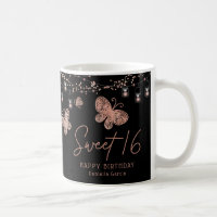 Sweet 16 Rose Gold Butterfly Chic Modern Geburtsta