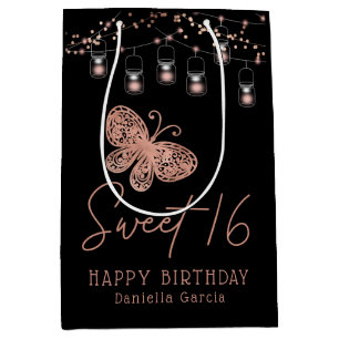 Sweet 16 Rose Gold Butterfly Chic Modern Geburtsta Mittlere Geschenktüte