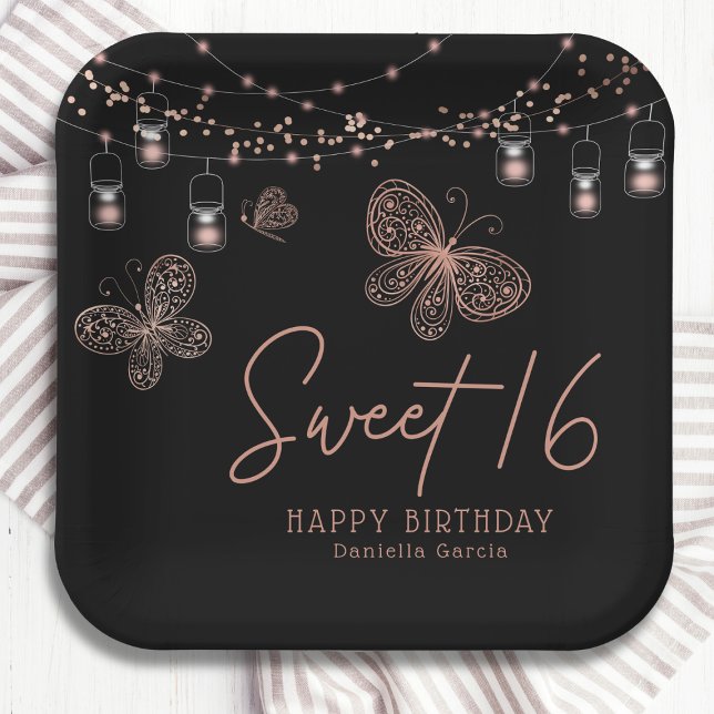 Sweet 16 Rose Gold Butterfly Chic Modern Geburtsta Pappteller (Von Creator hochgeladen)