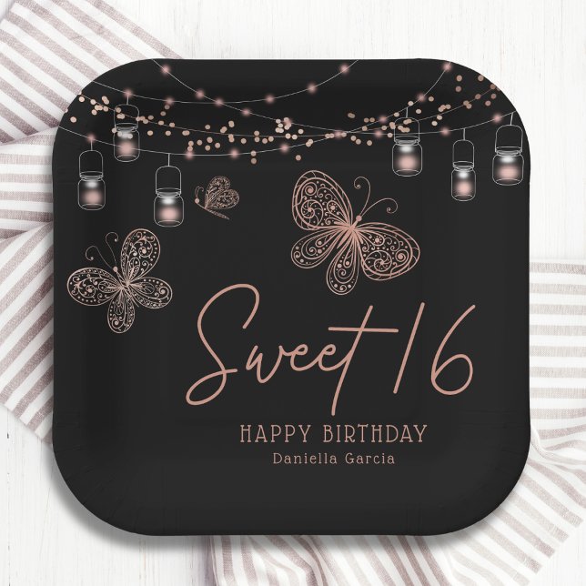 Sweet 16 Rose Gold Butterfly Chic Modern Geburtsta Pappteller (Von Creator hochgeladen)