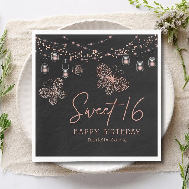 Sweet 16 Rose Gold Butterfly Chic Modern Geburtsta Serviette (Von Creator hochgeladen)
