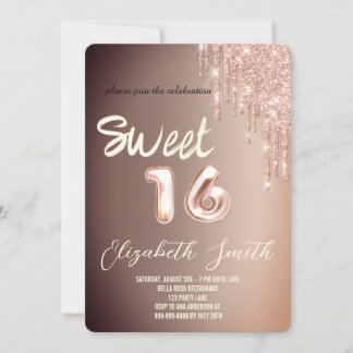 Sweet 16 Rose gold Erröten Glitzer Einladung
