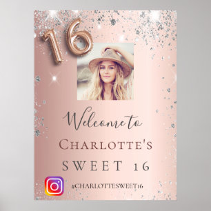 Sweet 16 Rose Gold Foto Silber Glitzer Instagram Poster