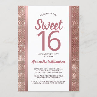 Sweet 16 Rose Gold Glam Chic Virtual 16. Geburtsta Einladung