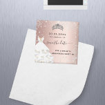 Sweet 16 rose gold glitter dress save the date magnet<br><div class="desc">For an elegant Sweet 16,  16th birthday.  A rose gold,  blush gradient background color. Decorated with faux silver glitter dust,  a tiara crown and a dress. Personalize and add a name,  age and a date. Save the Date is written with a modern hand lettered style script with swashes.</div>