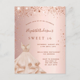 Sweet 16 Rose Gold Glitter Kleid Einladung