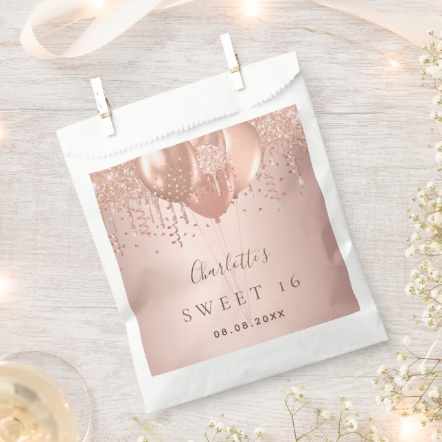 Sweet 16 Rose Gold Glitzer Ballons Monogramm 16. Geschenktütchen (Ausgeschnitten)