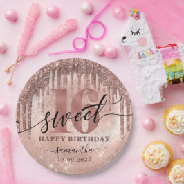 Sweet 16 Rose Gold Glitzer & Foil Pappteller