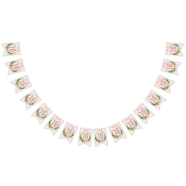 Sweet 16 Rose Gold Glitzer Girly Floral Wimpelkette (Alle)