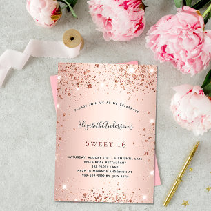 Sweet 16 Rose Gold Glitzer glamourös Einladung