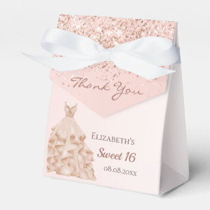 Sweet 16 Rose Gold Glitzer Kleid danke Party Geschenkschachtel