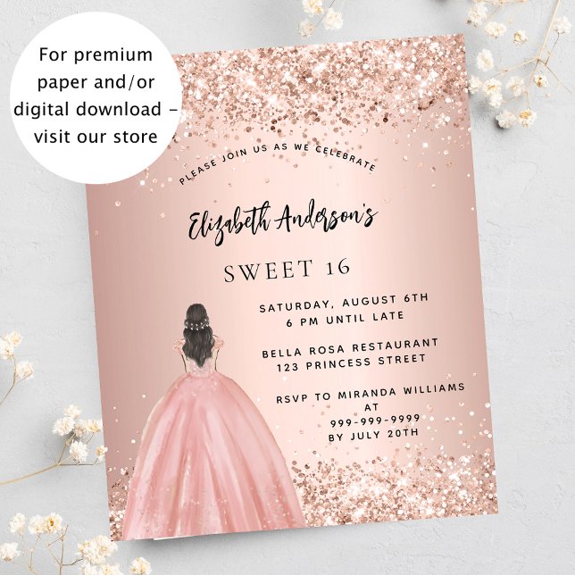 Sweet 16 Rose Gold Glitzer Kleid Einladung Flyer (Von Creator hochgeladen)