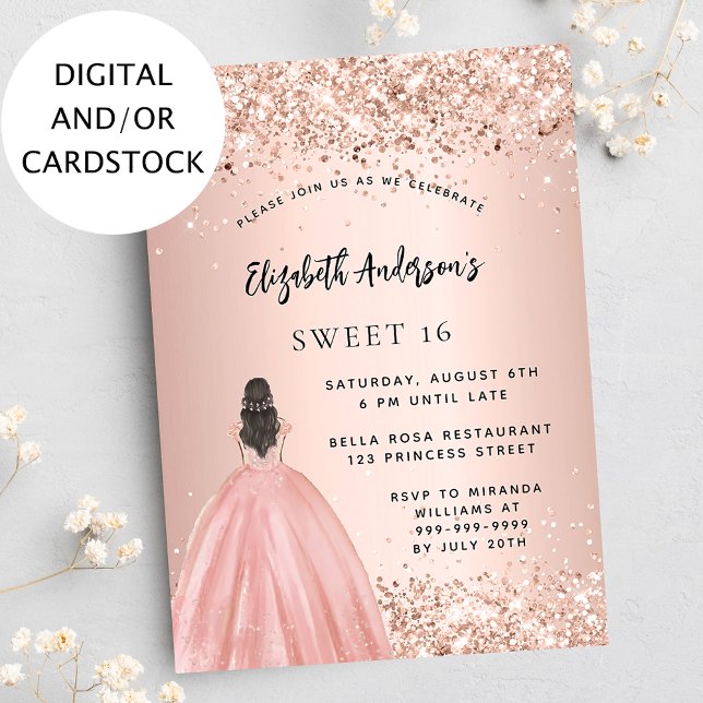 Sweet 16 Rose Gold Glitzer Kleid Party Einladung (Von Creator hochgeladen)