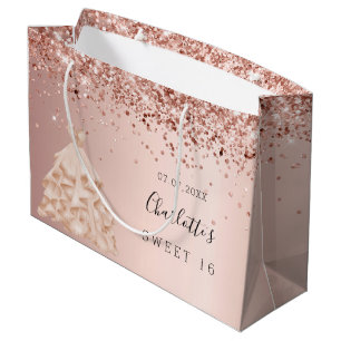 Sweet 16 Rose Gold Glitzer Kleidung Name Große Geschenktüte
