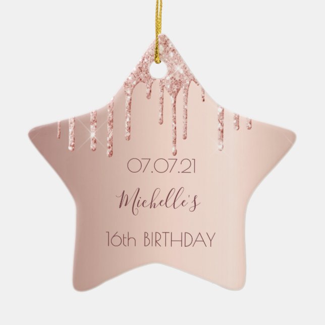 Sweet 16 Rose Gold Glitzer rosa Keramik Ornament (Vorne)