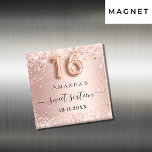 Sweet 16 Rose Gold Glitzer Staubname Magnet<br><div class="desc">Für einen eleganten Sweet 16, 16. Geburtstag. Eine Hintergrundfarbe für den Farbverlauf in Rose. Dekoriert mit Imitaten Glitzer Staub. Personalisieren und fügen Sie einen Namen, Alter und ein Datum ein. 16 . Geburtstag ist mit einem modernen handgeschriebenen Stilskript mit Swashes geschrieben. Kann sowohl als Gastgeschenk oder als Save the Date...</div>