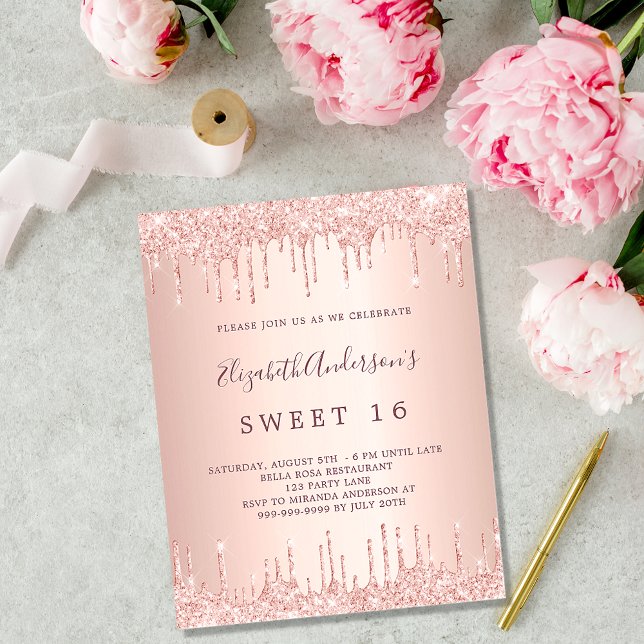 Sweet 16 Rose Gold Glitzer Tropfen Haushaltsaussch Flyer (Von Creator hochgeladen)