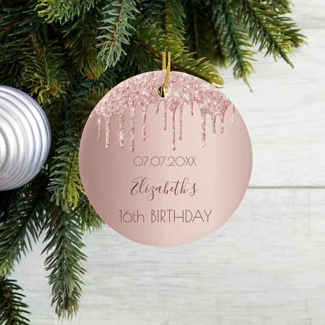 Sweet 16 Rose Gold Glitzer Tropfen Keramik Ornament (Von Creator hochgeladen)