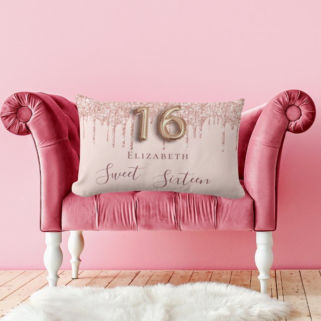 Sweet 16 Rose Gold Glitzer Tropfen Name Lendenkissen (Von Creator hochgeladen)