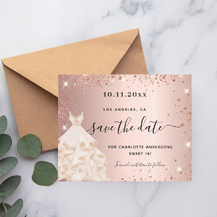 Sweet 16 Rose Gold Kleid Budget Save the Date Flyer