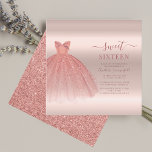 Sweet 16 Rose Gold Modernes Script Glam Geburtstag Einladung<br><div class="desc">Fügen Sie einfach die Geburtstagsdetails hinzu,  indem Sie auf "Personalisieren" klicken. Eine hübsche,  moderne und schicke,  süße 16-jährige Einladung mit Imitaten Rose Goldkleid und Glitzer spritzt vor dem Hintergrund rot-rosa.</div>
