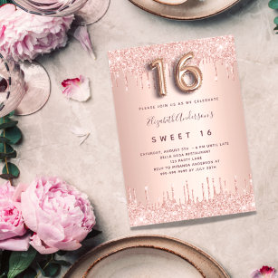 Sweet 16 Rose gold pink Glitzer 16. Geburtstag Einladung