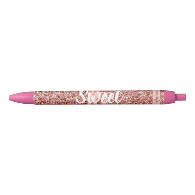Sweet 16 Rose Gold Pink Glitzer Name Gastgeschenk Kugelschreiber (Vorderseite)