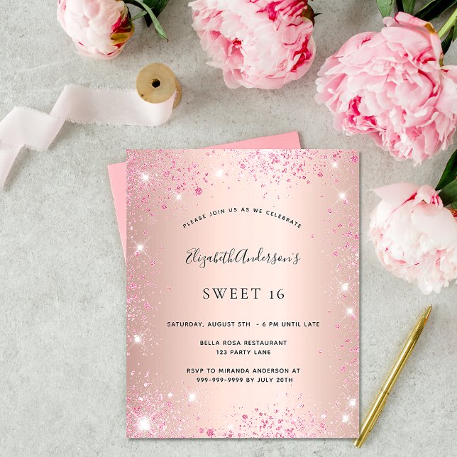 Sweet 16 Rose Gold Rosa Glitzer Haushaltsausschrei Flyer (Von Creator hochgeladen)