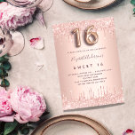 Sweet 16 Rose Gold Rosa Tropfen Einladung<br><div class="desc">Eine moderne,  stilvolle und glamouröse Einladung für eine Girl's Sweet 16,  16. Geburtstagsparty. Eine Rose goldener Hintergrund mit Tropfen. Der Name ist mit einer modernen dunklen Rose goldfarbenen handgeschriebenen Schreibschrift geschrieben. Personalisieren Sie Ihre Party-Daten und fügen Sie sie hinzu. Nummer 16 wird mit einem Schriftart im Ballonstil geschrieben,  Skript.</div>