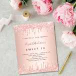 Sweet 16 Rose Gold Rosa Tropfen Einladungspostkarte<br><div class="desc">Eine moderne, stilvolle und glamouröse Einladung für eine Girl's Sweet 16, 16. Geburtstagsparty. Ein Imitat Rose goldener Hintergrund mit Rose Gold Tropfen, Farbe Tropfen aussehen. Der Name ist mit einer modernen dunklen Rose goldfarbenen handgeschriebenen Schreibschrift geschrieben. Personalisieren Sie Ihre Party-Daten und fügen Sie sie hinzu. Zurück: Rose goldener Hintergrund, Postkartendesign....</div>