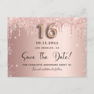 Sweet 16 Rose Gold Save the Date Ankündigungspostkarte